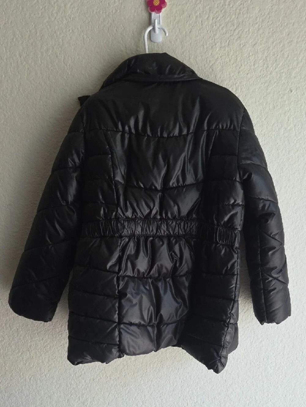 Michael Kors Black Puffer Coat with Pink Faux-Fur Hood Trim